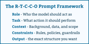 The R-T-C-C-O Prompt Framework. How to write a good prompt. You are not late to AI.